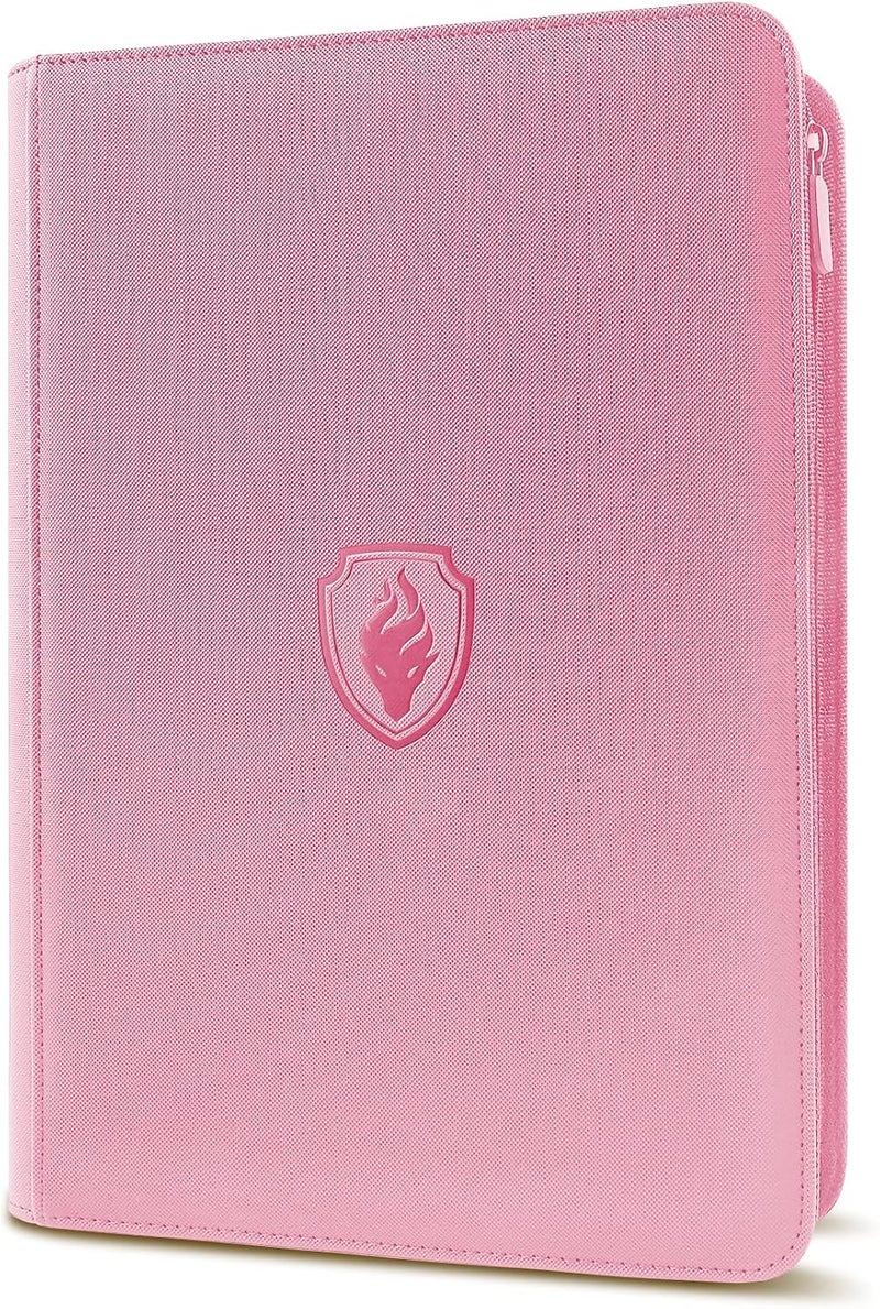 Fabmaker حافظة بطاقات متميزة بسحاب، حافظة بطاقات تجارية بـ 9 جيوب، ألبوم جمع بطاقات بغطاء PU بسحاب، حافظة بطاقات قوية بتحميل جانبي 360 للبطاقات الرياضية والألعاب، وردي - Image 1